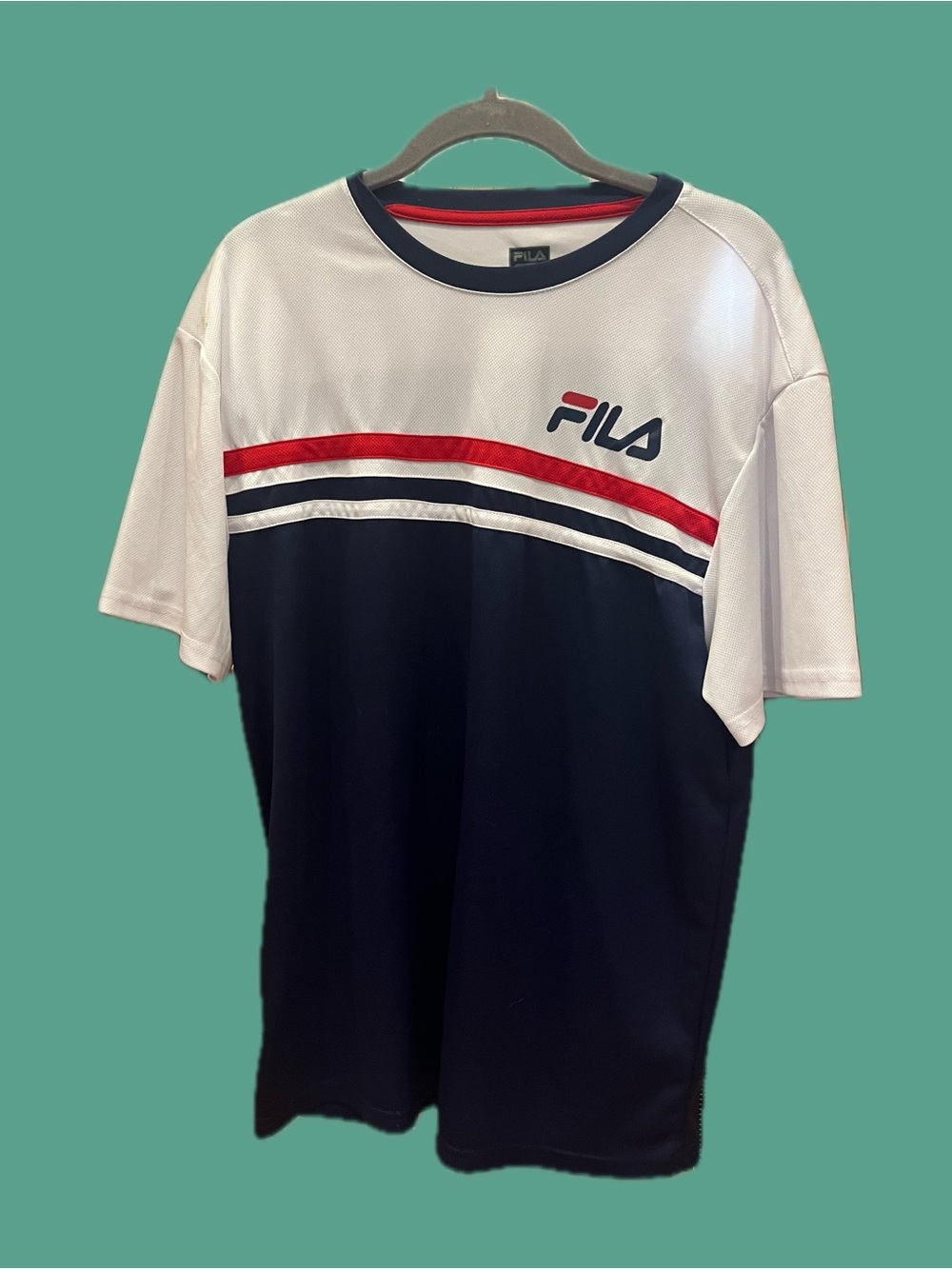 FILA Two-Tone Navy & White Athletic Tee with Red Accents